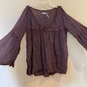 Plum Long Sleeve Top with Shoulder and Arm Slits
